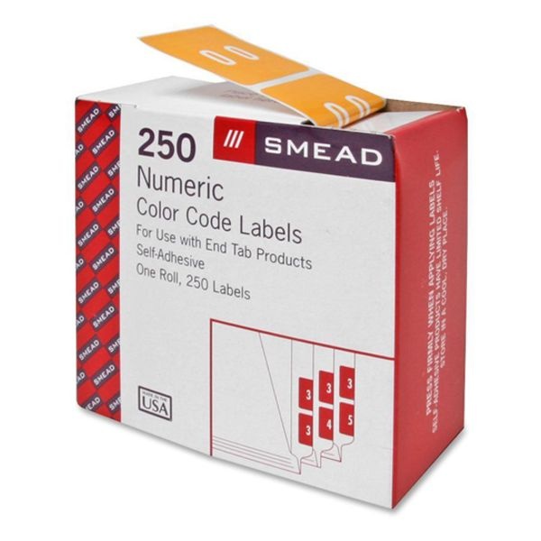 Smead Dcc And Dccrn Color-Coded Numeric Labels "Number", 1 1/2"W X 1 1/2"L, Yellow, 250 Per Roll