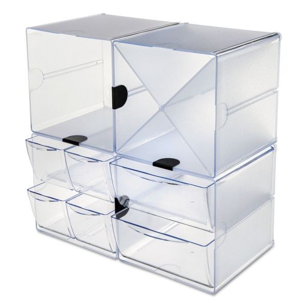 Deflecto Stackable Cube With 4 Drawers, 6"H X 6"W X 7 1/8"D, Clear