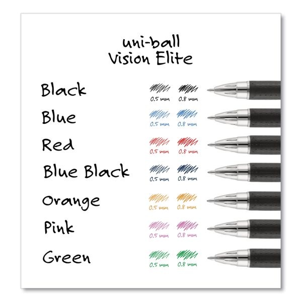 Uniball Vision Elite Hybrid Gel Pen, Stick, Bold 0.8 Mm, Assorted Ink And Barrel Colors, 8/Pack