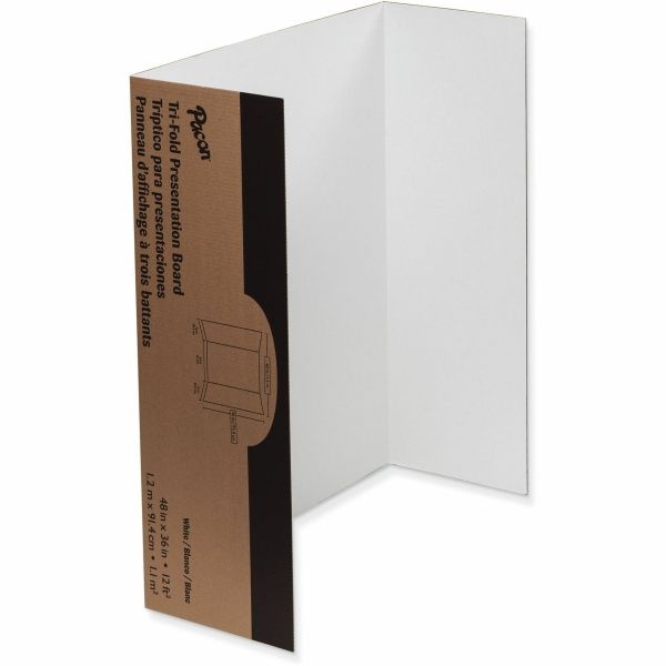 Pacon 80% Recycled Spotlight Double-Walled Tri-Fold Presentation Boards, 48" X 36", White, Carton Of 18