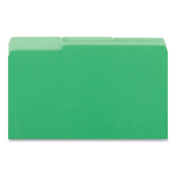 Universal Deluxe Colored Top Tab File Folders, 1/3-Cut Tabs: Assorted, Legal Size, Bright Green/Light Green, 100/Box