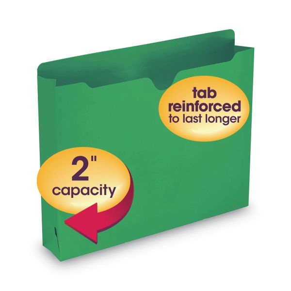 Smead Expanding Reinforced Top-Tab File Jackets, 2" Expansion, Letter Size, Green, Box Of 50