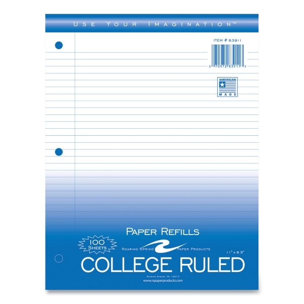 Roaring Spring Notebook Filler Paper, 3-Hole, 8.5 X 11, College Rule, 100/Pack