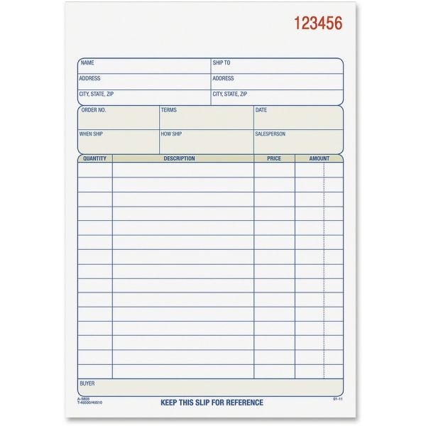 Tops Sales Order Book, Two-Part Carbonless, 7.94 X 5.56, 50 Forms Total