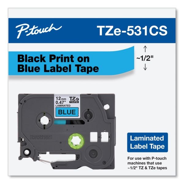 Brother P-Touch Tze Laminated Removable Label Tapes, 0.47" X 26.2 Ft, Black On Blue