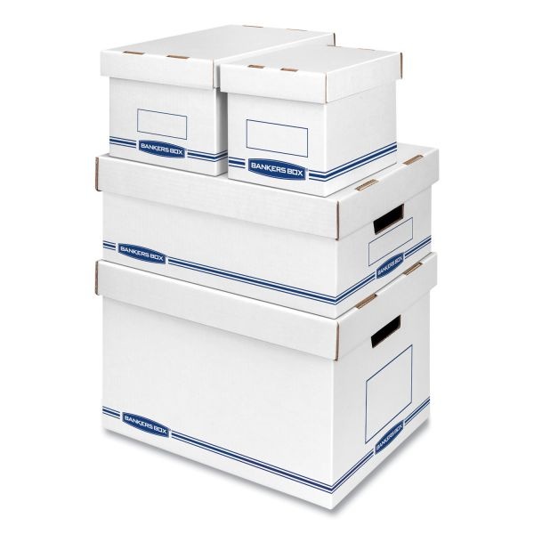 Bankers Box Organizer Storage Boxes, Small, 6.25" X 8.13" X 6.5", White/Blue, 12/Carton