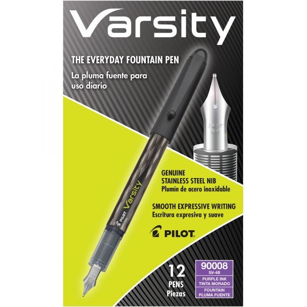 Pilot Varsity Fountain Pen, Medium 1 Mm, Purple Ink, Gray Pattern Wrap