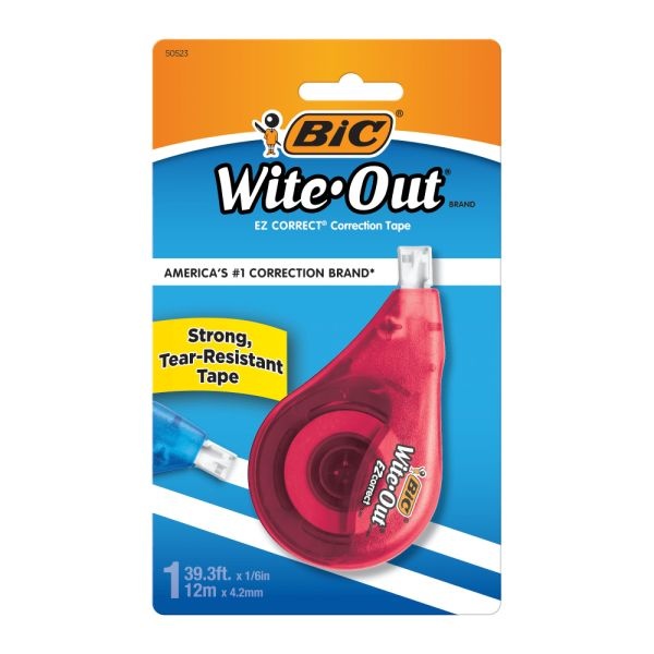 Bic Wite Out Brand Ez Correct Correction Tape, 1/6" X 471 3/5", White, Pack Of 1