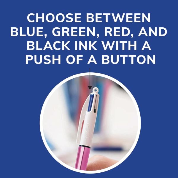 Bic 4-Color Retractable Pen - Medium Pen Point - Refillable - Retractable - Multi, Black, Red, Green - Blue, White Barrel - 1 Each