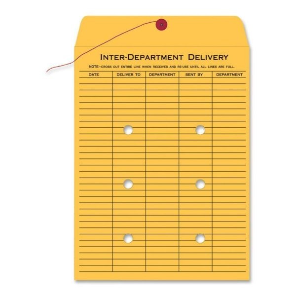 Quality Park Inter-Department Envelopes, 10" X 15", Button & String, 20% Recycled, Brown, Pack Of 100