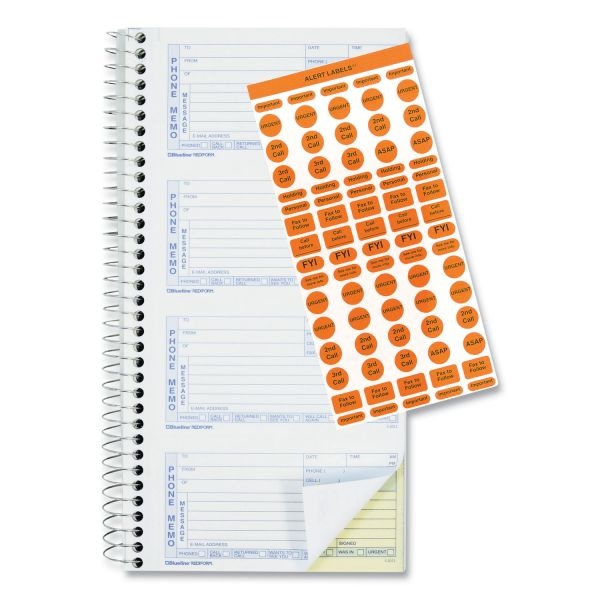 Rediform Wirebound Message Book, Two-Part Carbonless, 5 X 2.75, 4/Page, 400 Forms, 120 Labels