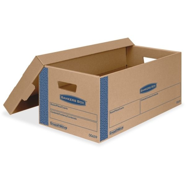 Bankers Box Smoothmove Prime Lift-Off Lid Moving Boxes, Small, 24" X 12" X 10", Kraft/Blue, Pack Of 8
