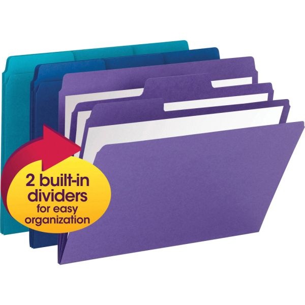 Smead Supertab Organizer Folders, Letter Size, 3/4" Expansion, 1/3 Tab Cut, Assorted Colors, Pack Of 3