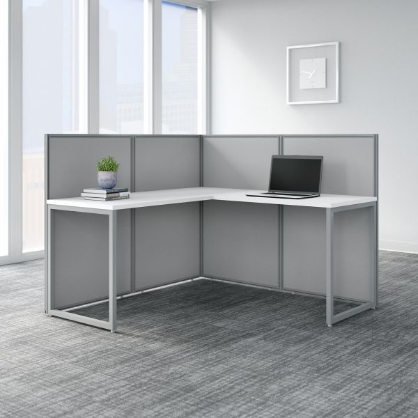 Bush Business Furniture Easy Office 60W L Shaped Cubicle Desk Workstation With 45H Panels In Pure White