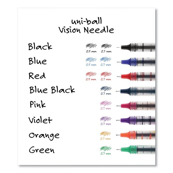 Uniball Vision Needle Roller Ball Pen, Stick, Fine 0.7 Mm, Black Ink, Gray/Clear/Black Barrel, Dozen