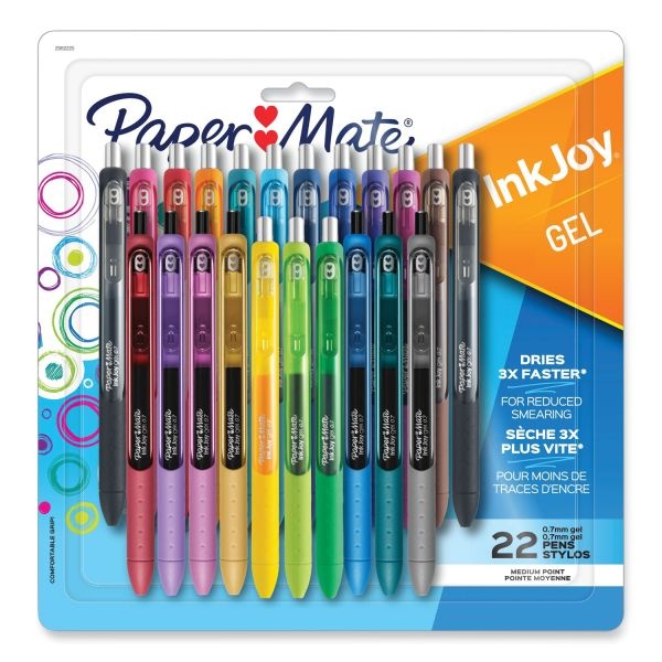 Paper Mate Inkjoy Gel Pen, Retractable, Medium 0.7 Mm, Assorted Ink And Barrel Colors, 22/Pack