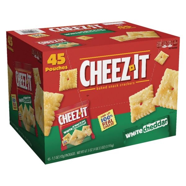 Cheez-It Baked Snack Crackers, White Cheddar, 1.5 Oz Bags, Box Of 45