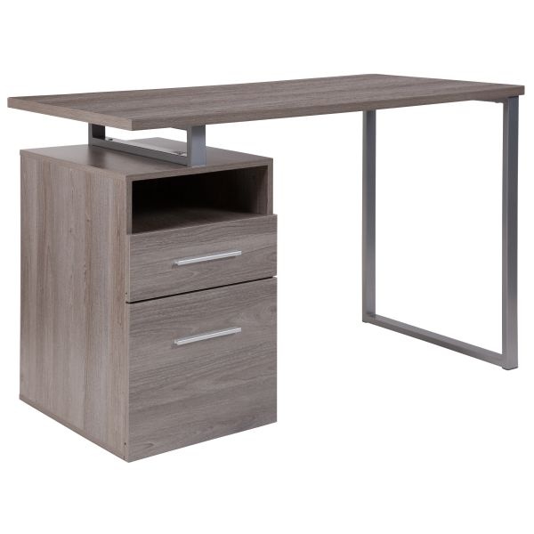 Harwood Light Ash Wood Grain Finish Computer Desk With Two Drawers And Silver Metal Frame