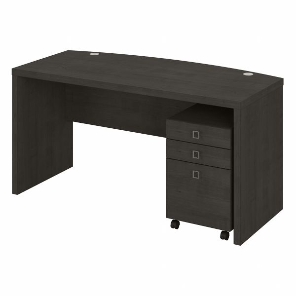 Office By Kathy Ireland Echo Bow Front Desk With Mobile File Cabinet In Charcoal Maple