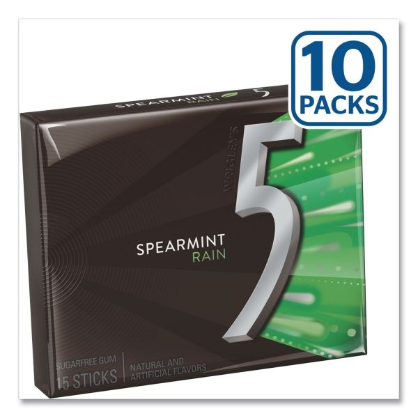 Wrigley's 5 Gum, Spearmint Rain, 15 Sticks/Pack, 10 Packs/Box