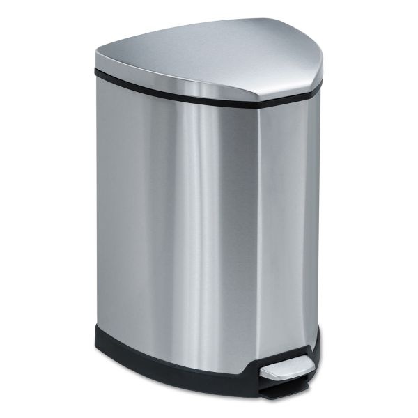 Safco Step-On Waste Receptacle, Triangular, Stainless Steel, 4Gal, Chrome/Black
