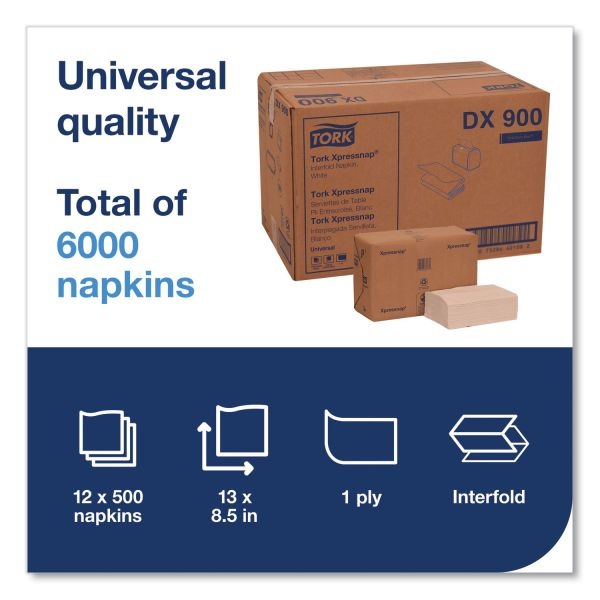 Tork Xpressnap Interfold Dispenser Napkins, 1-Ply, Bag-Pack, 13 X 8.5", White, 6000/Carton