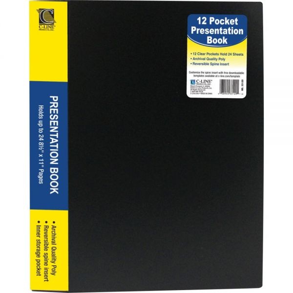 C-Line Bound Sheet Protector Presentation Book, 12 Letter-Size Sleeves, Black
