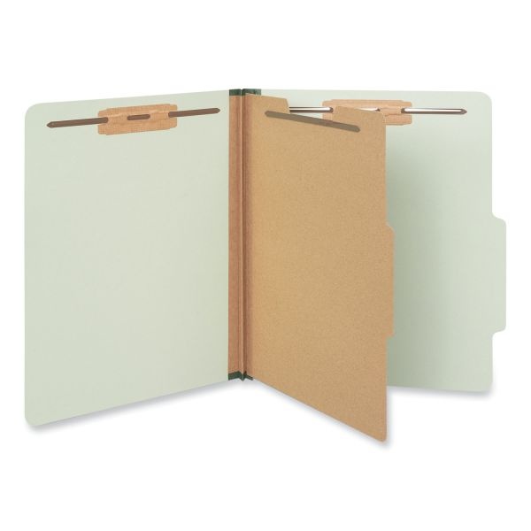 Universal Four-Section Pressboard Classification Folders, 2" Expansion, 1 Divider, 4 Fasteners, Letter Size, Green Exterior, 10/Box