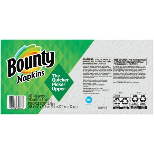Bounty Quilted 1-Ply Napkins, 12.1" X 12", White, Pack Of 100 Napkins
