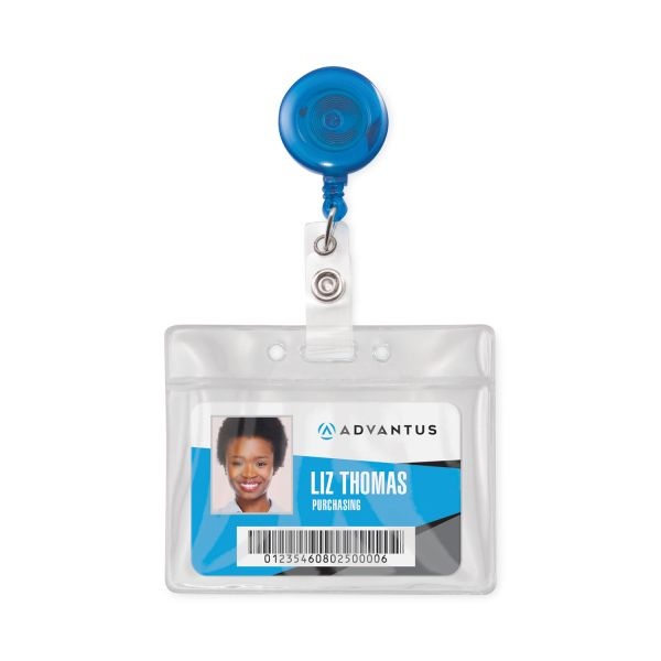 Advantus Translucent Retractable Id Card Reel, 30" Extension, Blue, 12/Pack