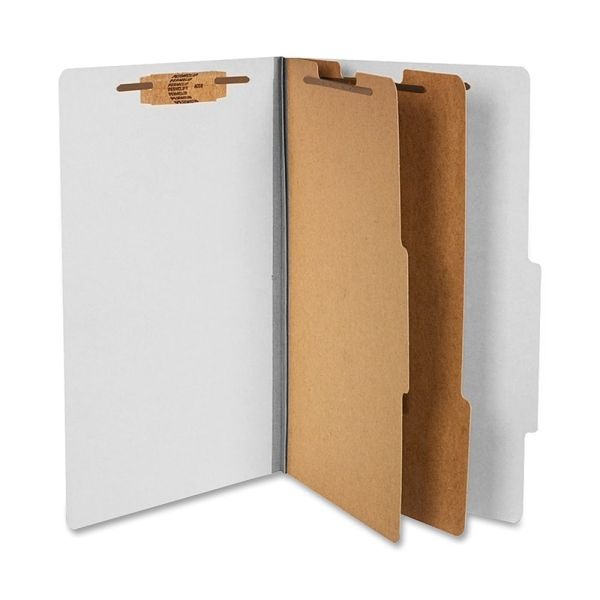 Acco Durable Pressboard Classification Folders, Legal Size, 3" Expansion, 2 Partitions, 60% Recycled, Mist Gray, Box Of 10