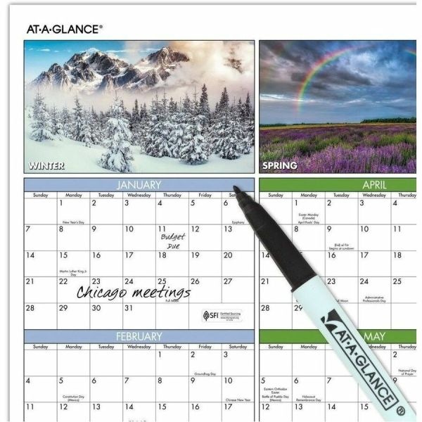At-A-Glance Seasons In Bloom Horizontal Vertical Erasable Yearly Wall Calendar