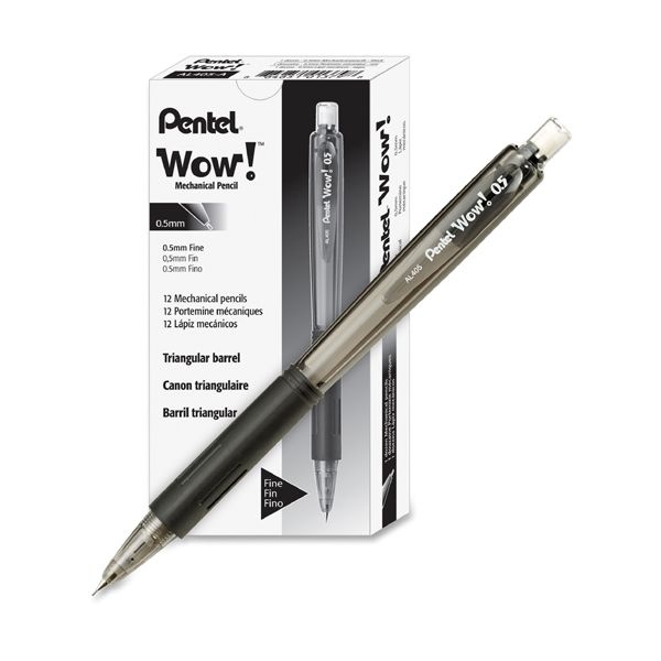 Pentel Wow! Pencils, 0.5 Mm, Hb (#2), Black Lead, Black Barrel
