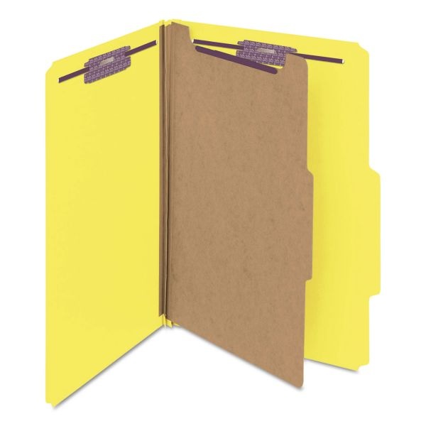 Smead Classification Folders, With Safeshield Coated Fasteners, 1 Divider, 2" Expansion, Legal Size, 50% Recycled, Yellow, Box Of 10