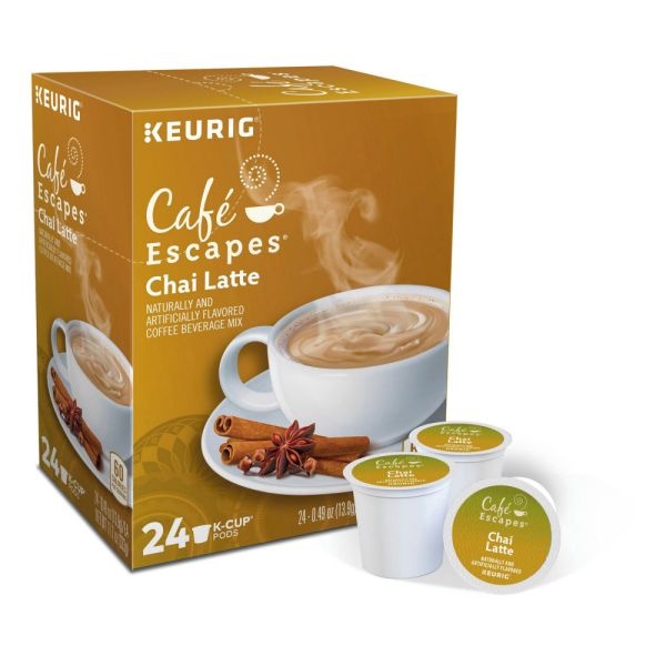 Cafe Escapes Single-Serve K-Cup Pods, Chai Latte Coffee, Carton Of 24