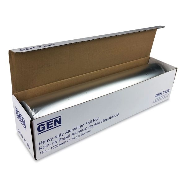 Gen Heavy-Duty Aluminum Foil Roll, 18" X 1,000 Ft, 2/Carton