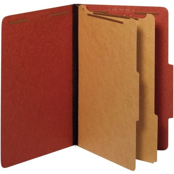 Pressboard Classification Folders With Fasteners, Legal Size, 100% Recycled, Red, Pack Of 10 Folders