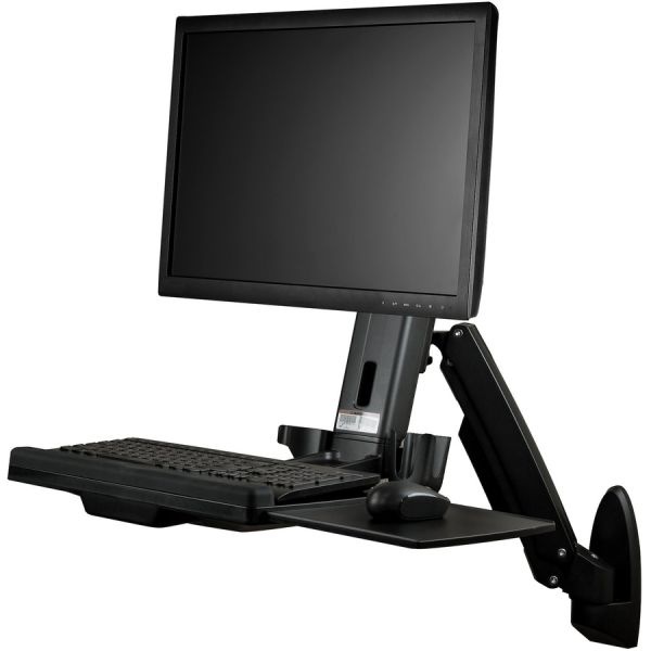 Wall Mount Workstation, Full Motion Standing Desk, Ergonomic Height Adjustable Monitor & Keyboard Tray Arm, For Vesa Display