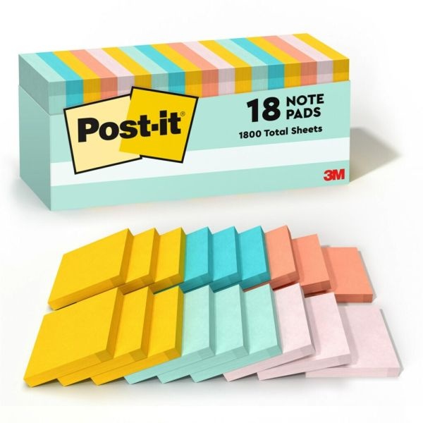 Post-It Notes, 3" X 3", Beachside Cafe Collection, Pack Of 18 Pads