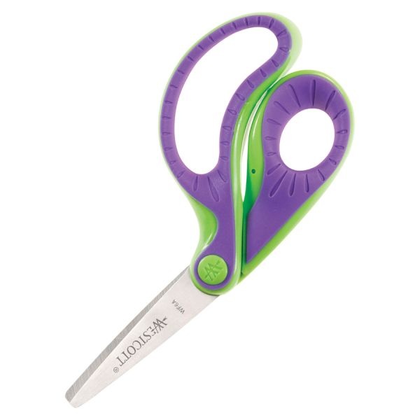 Westcott Ergo Jr. Kids' Scissors, Pointed Tip, 5" Long, 1.5" Cut Length, Randomly Assorted Straight Handles