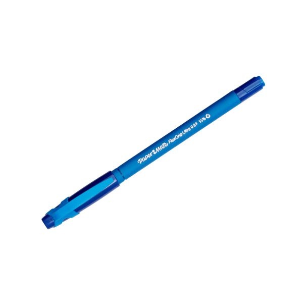 Paper Mate Flexgrip Ultra Ballpoint Pens, Fine Point, 0.8 Mm, Blue Barrel, Blue Ink, Pack Of 12