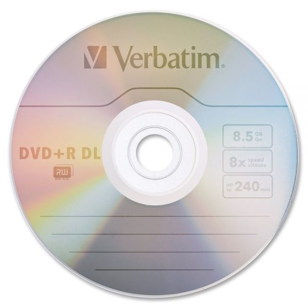 Verbatim Dvd+R Dual-Layer Recordable Disc, 8.5 Gb, 8X, Jewel Case, Silver, 5/Pack