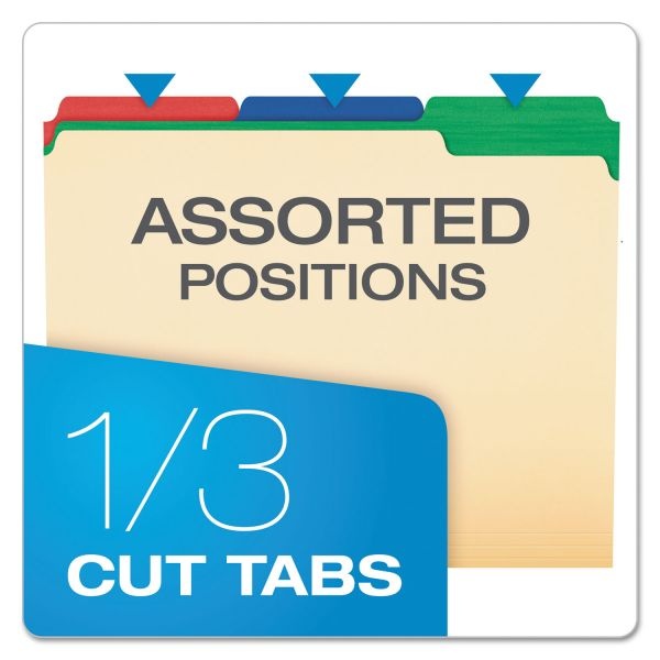 Pendaflex Color Tab File Folders, 1/3-Cut Tabs: Assorted, Letter Size, 0.75" Expansion, Manila, 50/Box