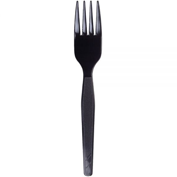 Dixie Plastic Cutlery, Heavy Mediumweight Forks, Black, 1,000/Carton