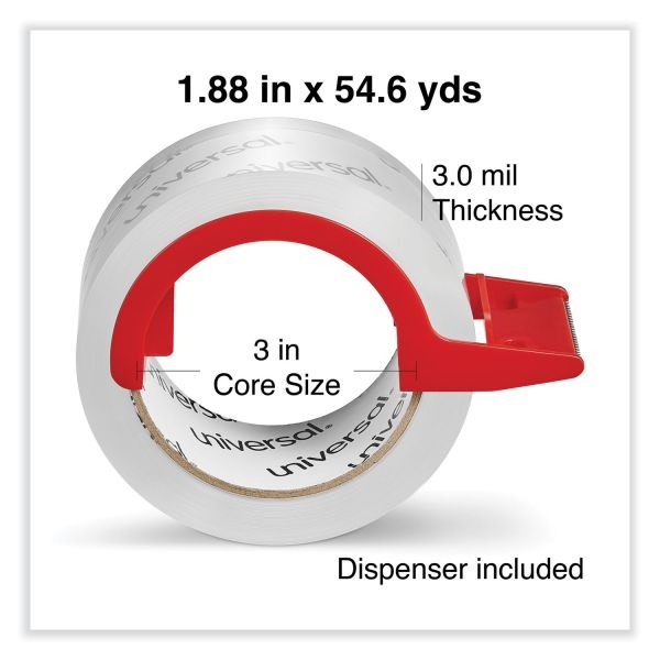Universal Heavy-Duty Acrylic Box Sealing Tape With Dispenser, 3" Core, 1.88" X 54.6 Yds, Clear, 2/Pack