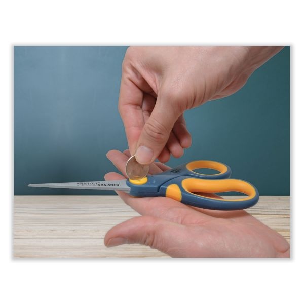 Westcott Non-Stick Titanium Bonded Scissors, 8" Long, 3.25" Cut Length, Gray/Yellow Straight Handles, 3/Pack