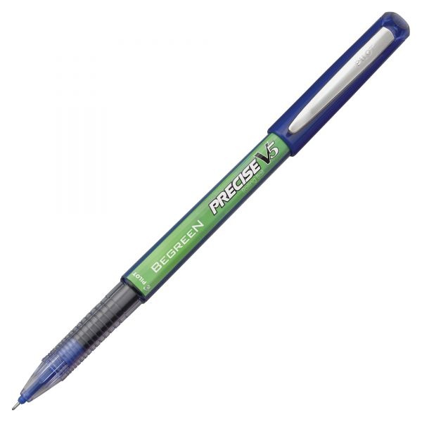Pilot Precise V5 Begreen Roller Ball Pen, Stick, Extra-Fine 0.5 Mm, Blue Ink, Blue Barrel, Dozen