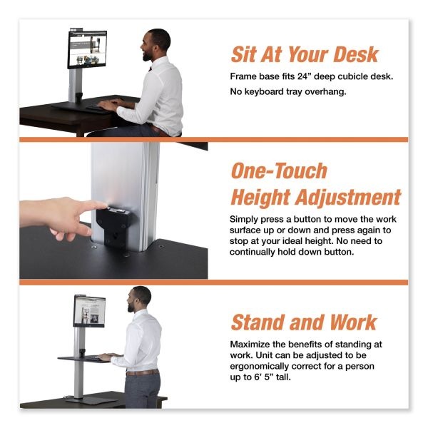 Victor High Rise Electric Standing Desk Workstation, Single Monitor, 28" X 23" X 20.25", Black/Aluminum