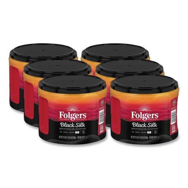 Folgers Coffee, Black Silk, Dark Roast, 24.2 Oz Canister (Makes About 210 Cups), 6 Canisters/Carton