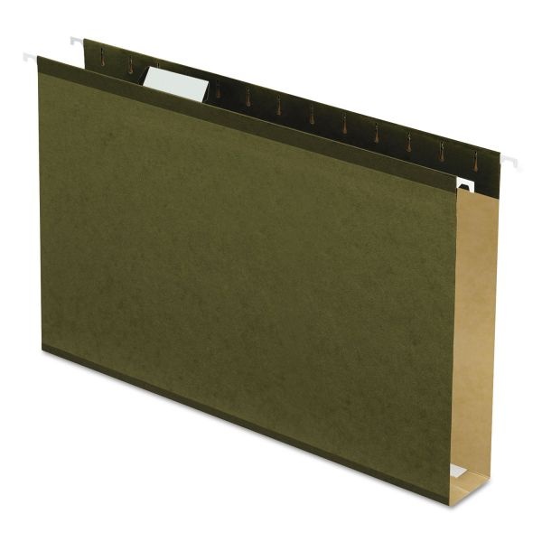 Pendaflex Extra Capacity Reinforced Hanging File Folders With Box Bottom, 2" Capacity, Legal Size, 1/5-Cut Tabs, Green, 25/Box